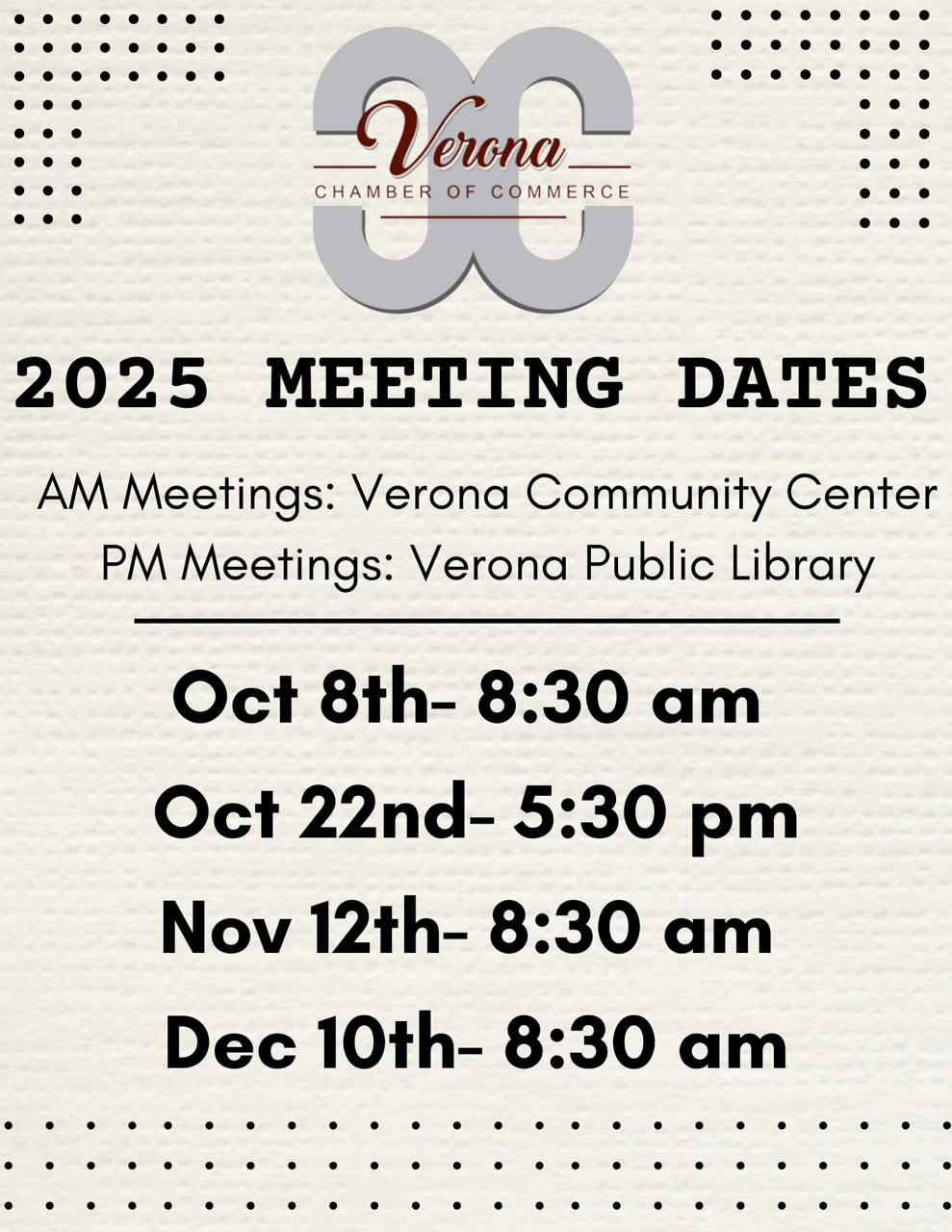 chamber meeting dates 2025